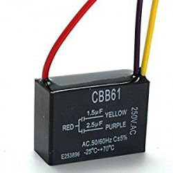 Condensador de ventilador de techo Cbb61 1.5Uf + 2.5Uf 3 cables, 250 Vac  Modelo: CBB61