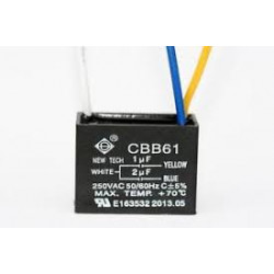 Condensador de ventilador de techo Cbb61 1Uf + 2Uf 3 cables, 250 Vac Modelo: CBB61