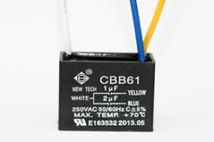 Condensador de ventilador de techo Cbb61 1Uf + 2Uf 3 cables, 250 Vac Modelo: CBB61