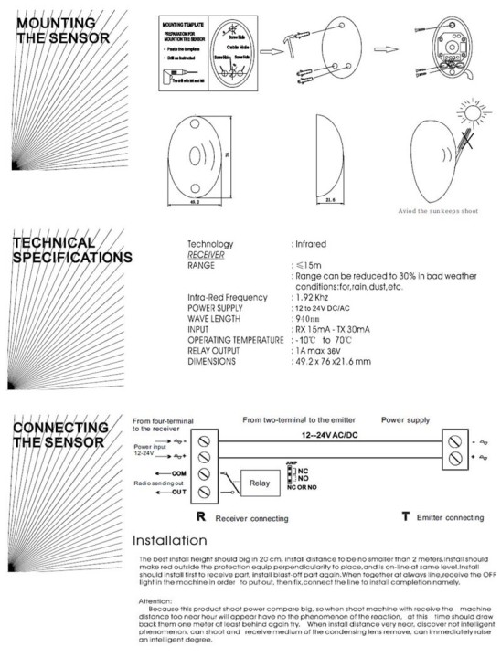 Barriera a raggi infrarossi 12v 24v elettronico cella di 15 metri contattare no nc ematronic - 10