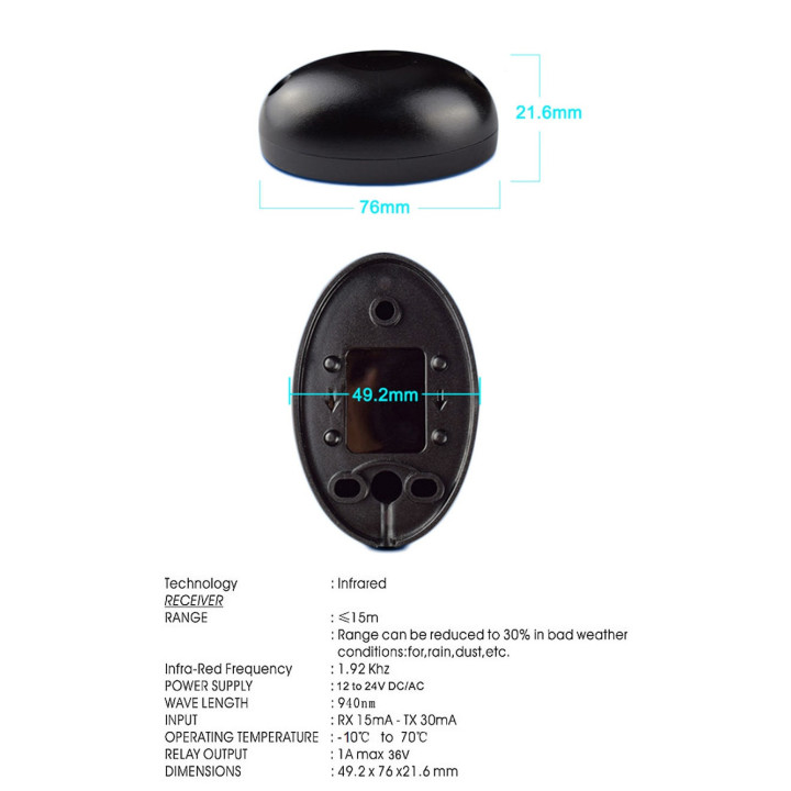 Barrera por infrarrojos 12v 24v electrónico célula 15m contacto no abo nf-20 motor de portales wena - 17