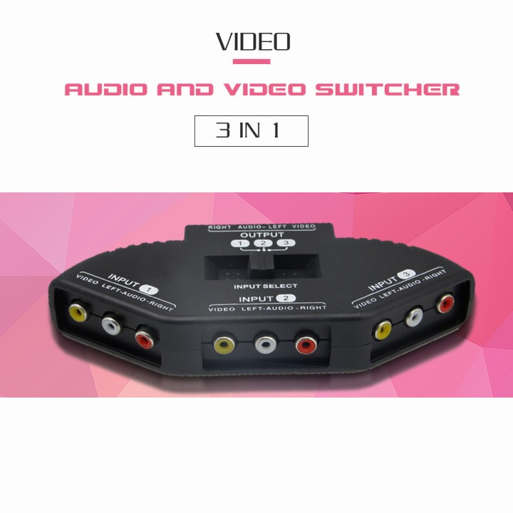 3 Way Audio Video AV RCA Switch Selector Splitter Box & Patch Cable for Connecting 3 RCA XBOX PS3 PS2 DVD Output Devices jr inte