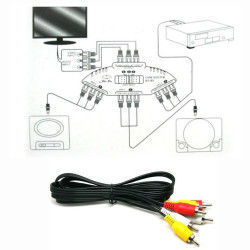 Conmutador audio video rca 3 vias acoplador 3 canales repartidor + cable 3rca jr international - 3