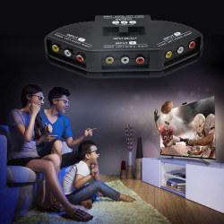 3 Way Audio Video AV RCA Switch Selector Splitter Box & Patch Cable for Connecting 3 RCA XBOX PS3 PS2 DVD Output Devices jr inte