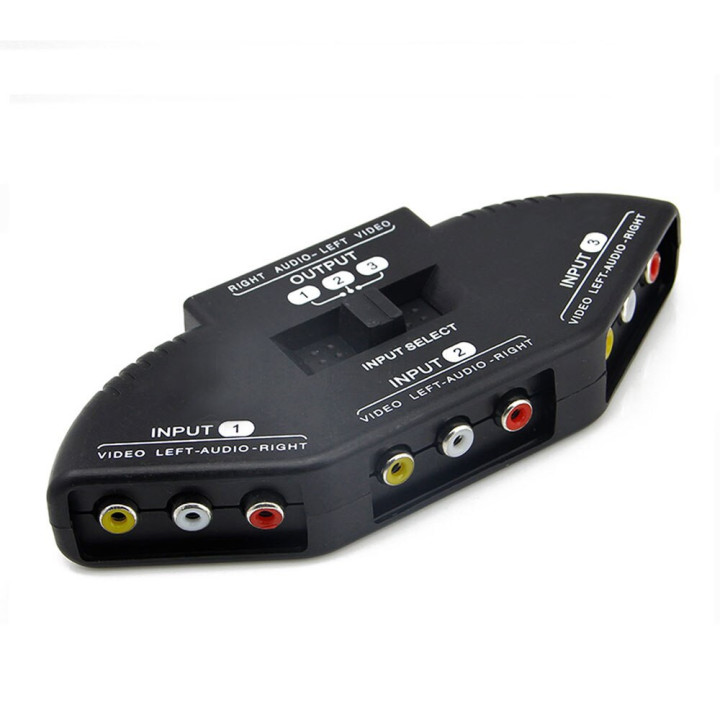 Conmutador audio video rca 3 vias acoplador 3 canales repartidor + cable 3rca jr international - 10