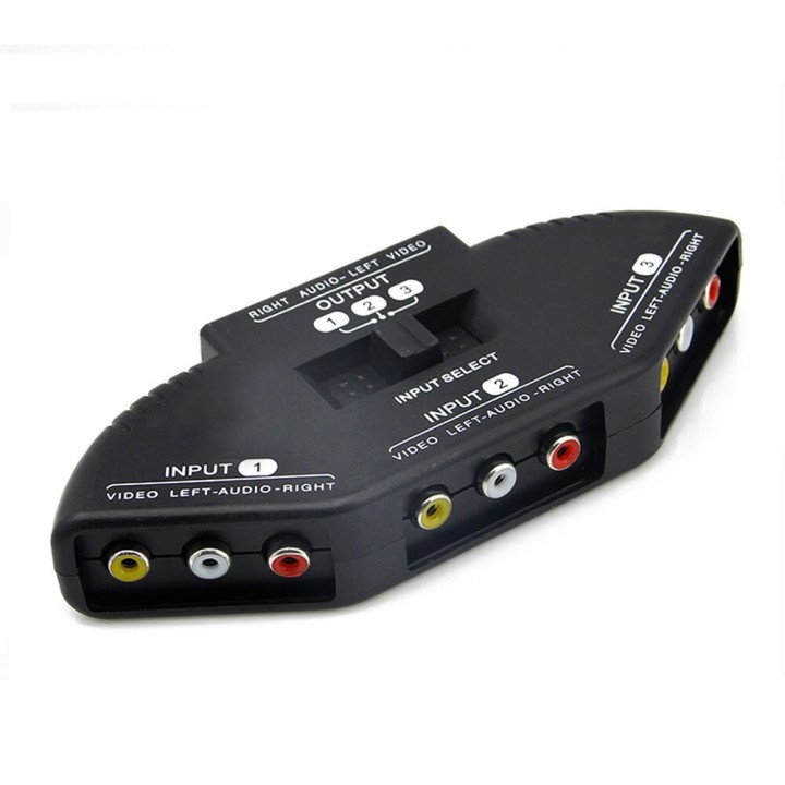 3 Way Audio Video AV RCA Switch Selector Splitter Box & Patch Cable for Connecting 3 RCA XBOX PS3 PS2 DVD Output Devices jr inte