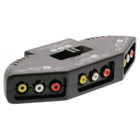 Conmutador audio video rca 3 vias acoplador 3 canales repartidor + cable 3rca jr international - 16