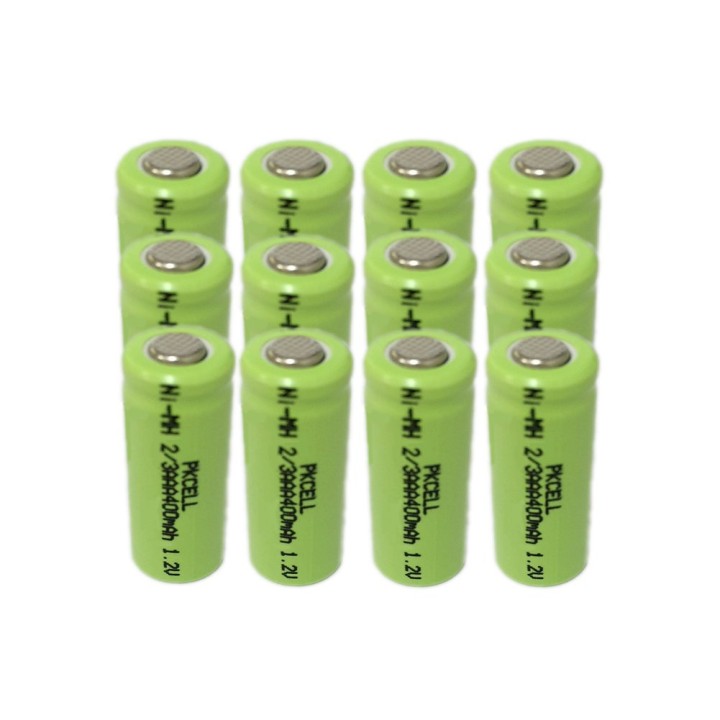 12 x 1.2V batería recargable 2 / 3AAA 400mah 2/3 AAA ni-mh nimh cell con los pernos de la pestaña eclats antivols - 2