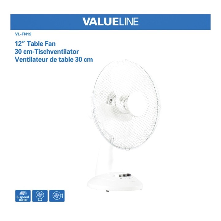 30cm tischventilator 220v oszillierende fixiert 30. dezember cm 3 geschwindigkeiten zuluft efand30 konig - 1