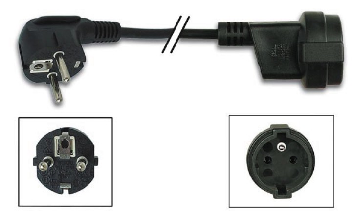 Cable prolongador l1.5m euro.90° hembra toma de tierra de espiga, 3g1.5, negro velleman - 1