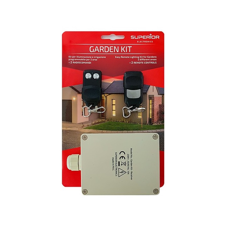 Kit receiver outdoor 220V 2 channels 12A + 2 remotes 433 MHz grid shutter lighting garden