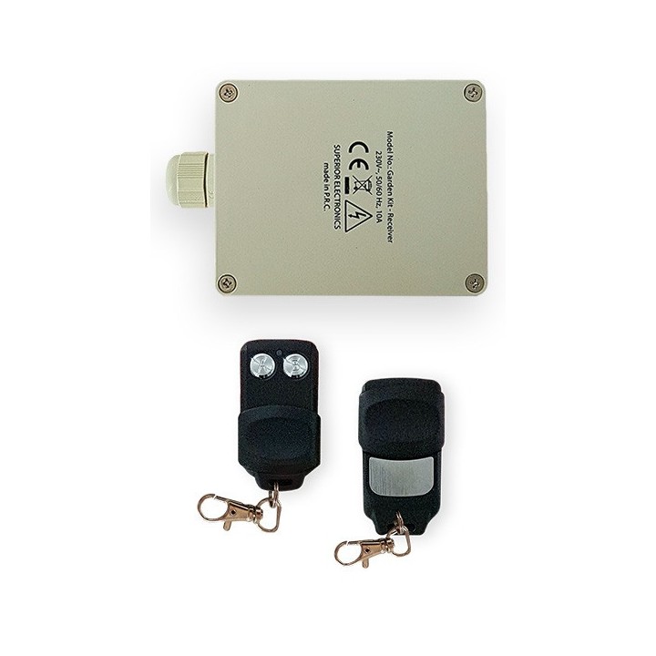 Kit receiver outdoor 220V 2 channels 12A + 2 remotes 433 MHz grid shutter lighting garden