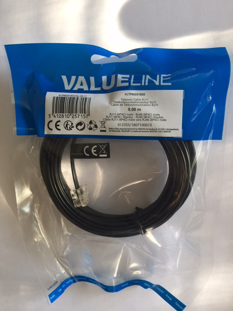 Cavo Telefonico RJ11 6P2C Maschio-maschio – 5 Metri, Trasparente/bianco