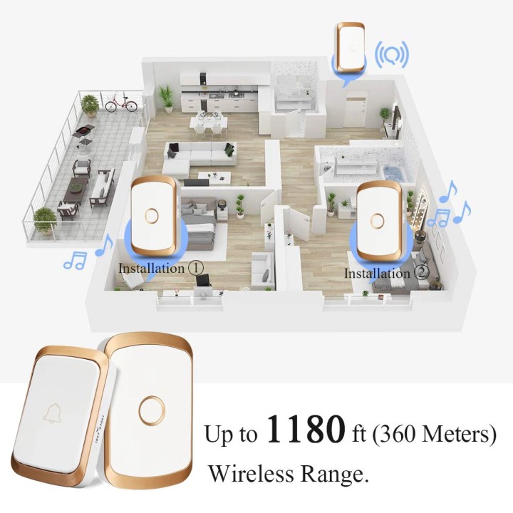Chime 220vac wireless chime with waterproof panic button, 30 60m electronic wireless chimes wireless door chime waterproof panic