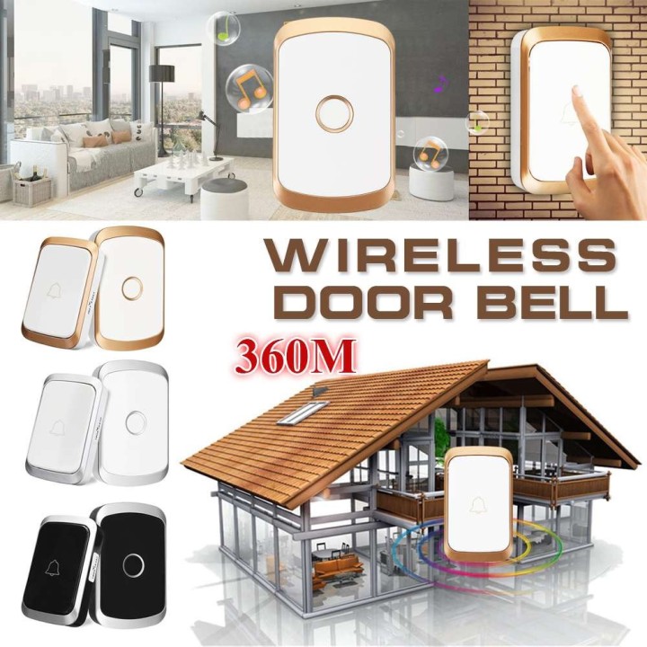 Carillon de porte sans fil electronique 220v 360m bouton etanche sonnette radio