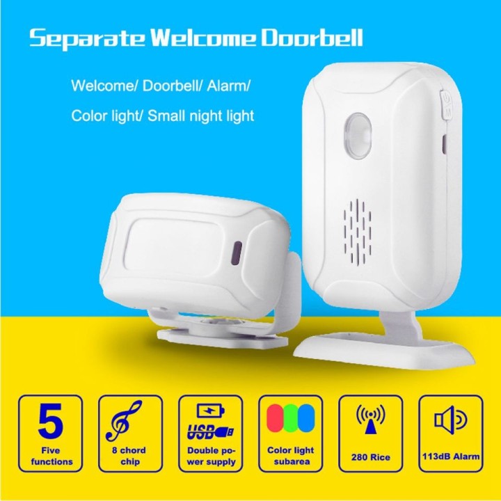 Alarma de bienvenida Sensor de movimiento IR detección de timbre infrarrojo Timbre de distancia Radio 280m