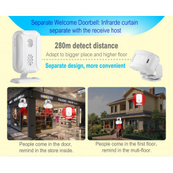 Welcome alarm IR motion sensor infrared doorbell detection Distance chime Radio 280m