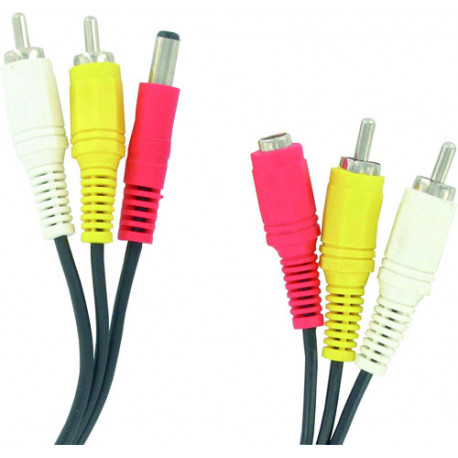 Audio video cable 5m 2 rca male / male 2 rca jack + alim alim alim cable jack female to camera cen - 1