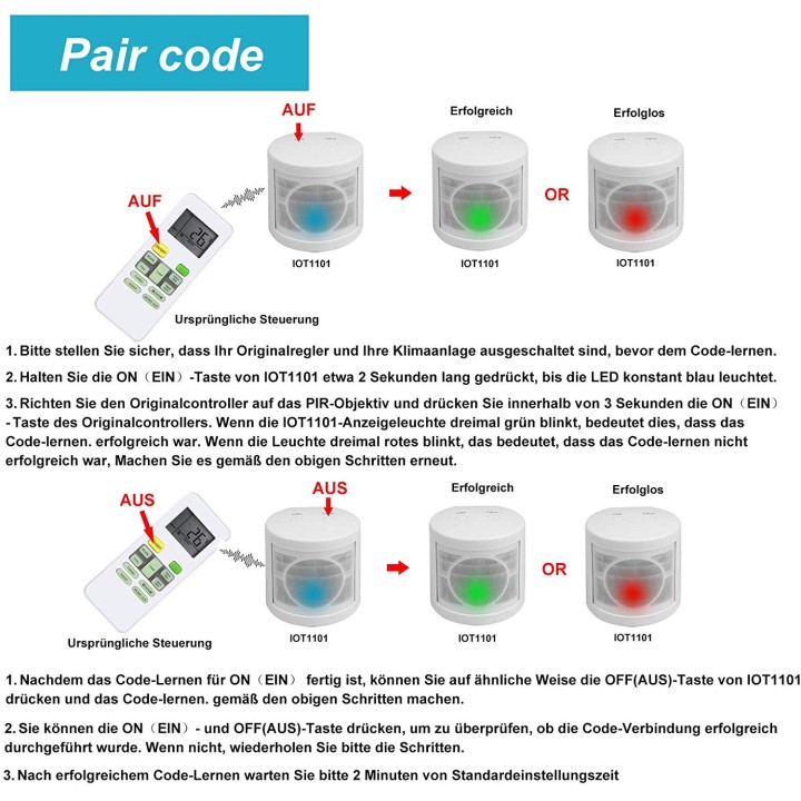 Detecteur de presence PIR intelligent sans fil pour climatisationé minuterie mise en marche/arrêt automatique