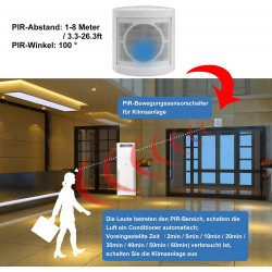 Rilevatore di movimento PIR intelligente senza fili per aria condizionata, telecomando, timer,