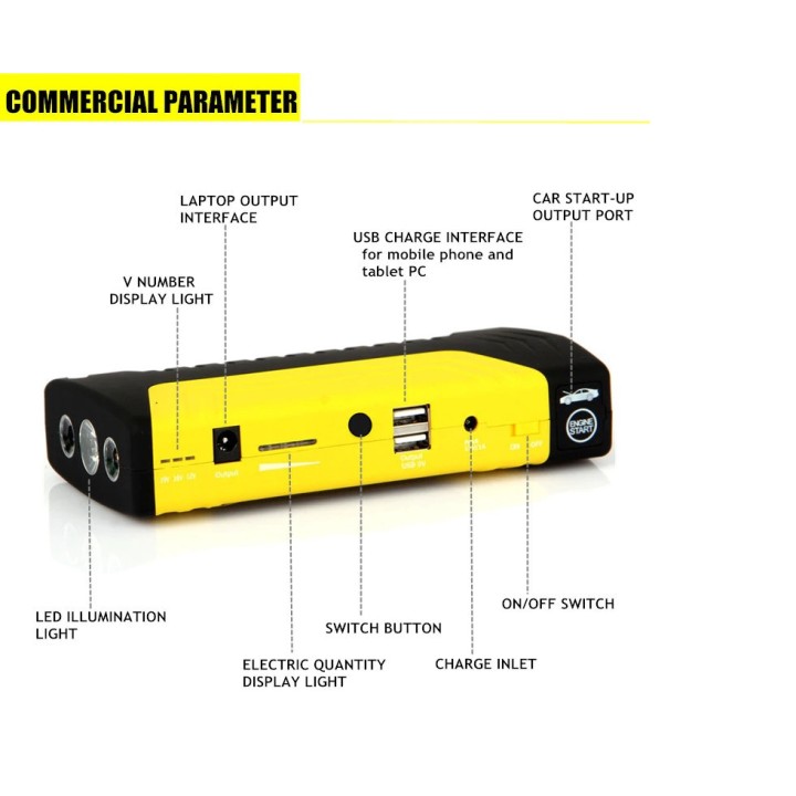 alimentación arrancador multifunción de bricolaje Indicador de emergencia 300a 400a 500a 600a 50800mAh 12V