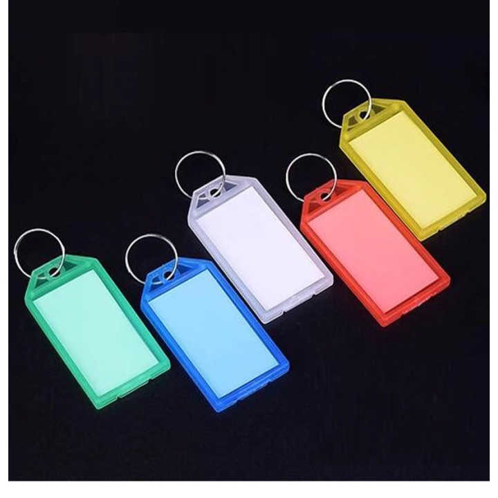 plastic keychain WITH tag metal ring luggage ID card name