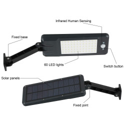 Lampe Solaire Extérieur Etanche 60 LED IP65, Applique Murale Led Telecommande