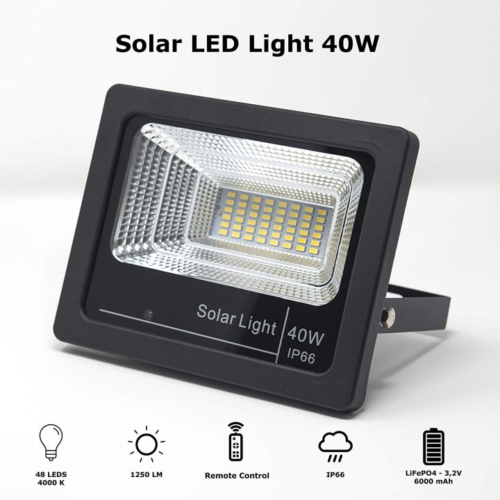 Lámpara solar 40w + panel solar + batería Iluminación del proyector 48 LED 1250 LM IP66 foco