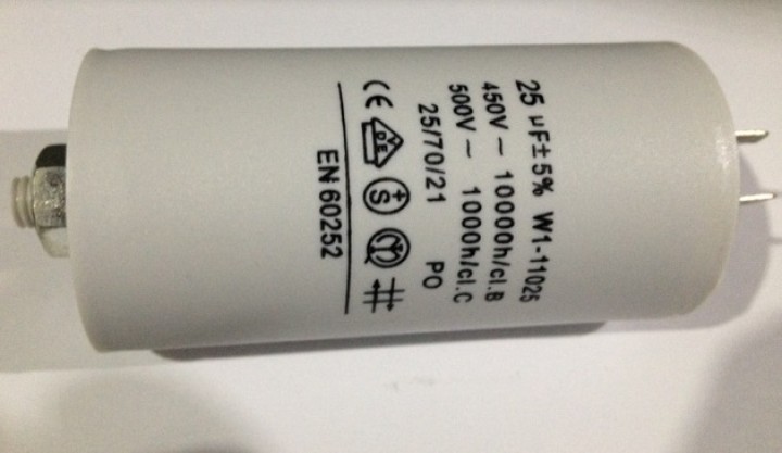 Condenser 25mf micro farad 400v 450v 500v 50 60hz universal motor starting condenser with terminal w1 11025 konig - 1