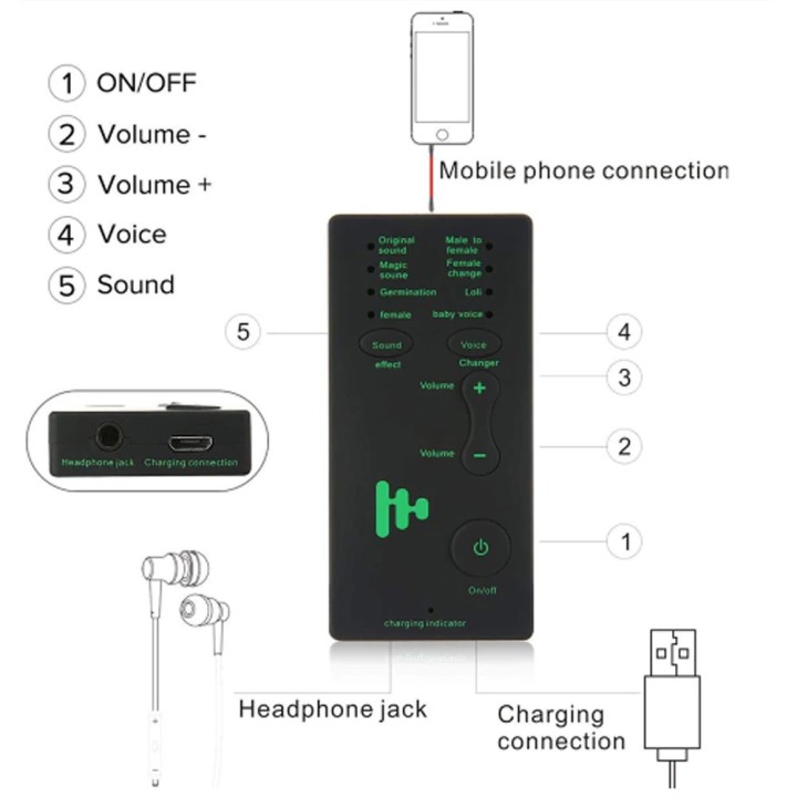 Disguiser Telefono Microfono Adattatore per cambio voce 8 Modalità di cambio voce per PUBG MIC Game