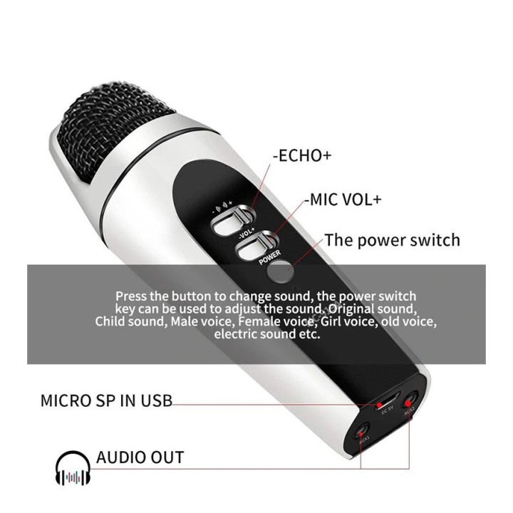 Microphone changeur de voix Pour Enregistrement Vidéo Smart Phone Mic