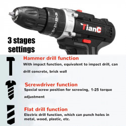 48V Cordless Electric Impact Drill Rechargeable Drill Screwdriver  2 Li-ion Battery 25-28Nm