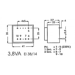 Printtransformator 3.8va 1 x 12v 1 x 0.307a 1120038m velleman - 2
