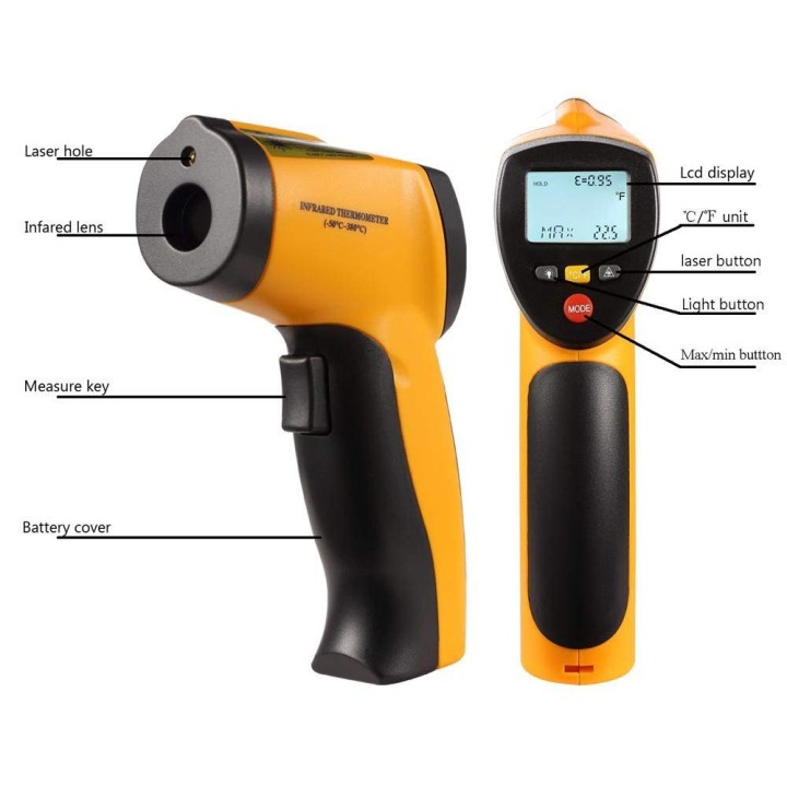 Termometro digitale a infrarossi senza contatto laser -50 ° C ~ 380 ° C con batteria e coperchio