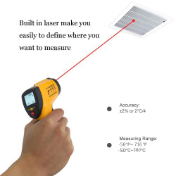 Thermomètre infrarouge numérique sans contact laser -50 °C ~ 380 °C avec pile et housse