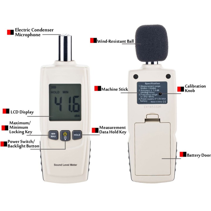 Schallpegelmesser Dezibelmeter Dezibelmeter messen Schallpegelmesser LCD-Bildschirm gm1352 benetech 30-130dB