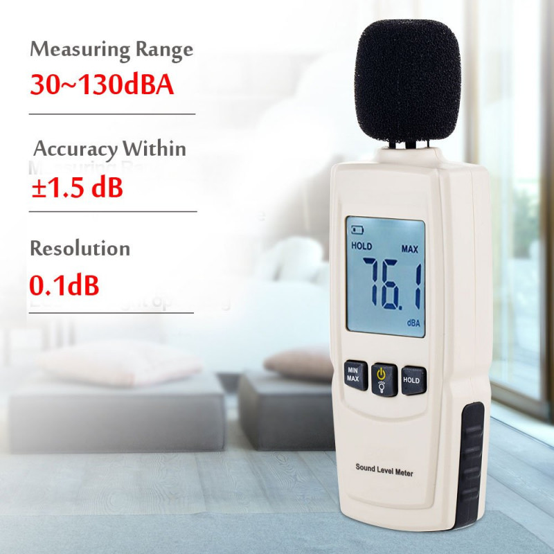 Medidor de decibelios medidor de nivel de sonido SW-525A Pantalla LCD montada en la pared Medidor de nivel de sonido digital USB 30-130dB 
