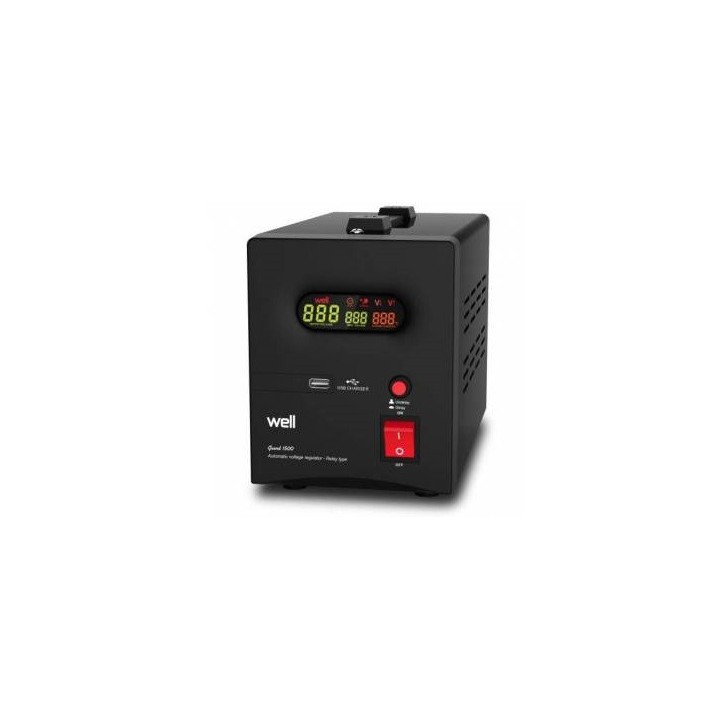 Estabilizador de voltaje automático con relé de 1500 VA, pozo negro