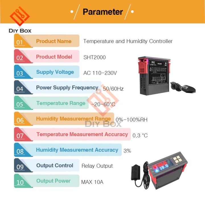 SHT2000 AC 110V 220V Digital Thermostat Humidistat Humidity Temperature Controller