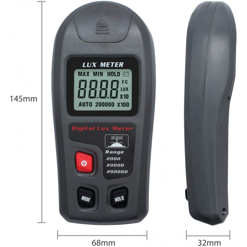 MT-30 Appareil de mesure numérique de luxe multifonction 0,1-20000 lux haute précision Luxmètre lumineux portable Noir 