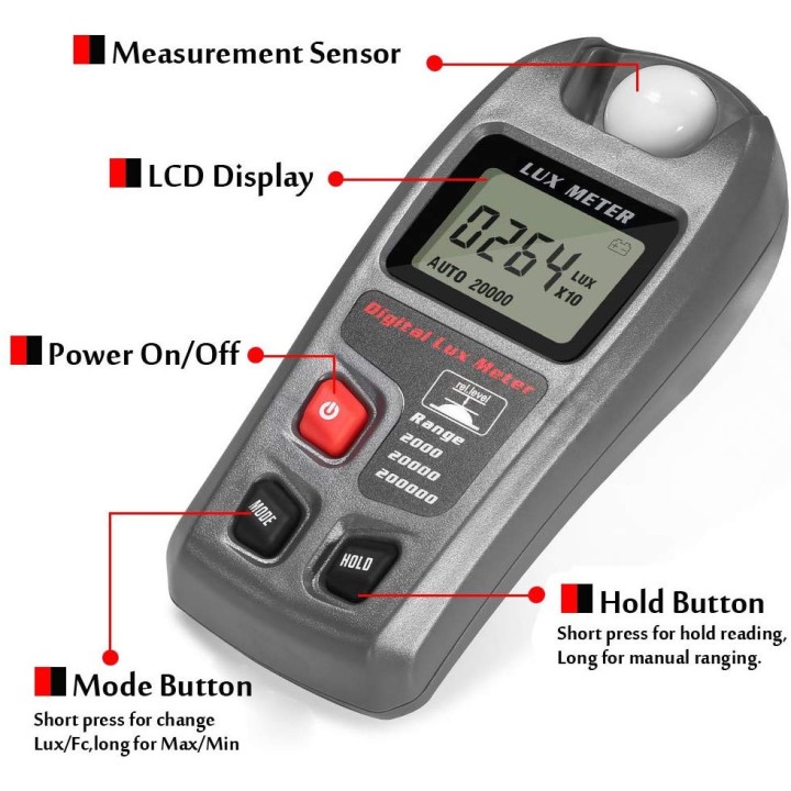Luxmetre Numérique MT-30 Digital Testeur de Lumière Luxmètre Ecran LCD Mesure Luminosite