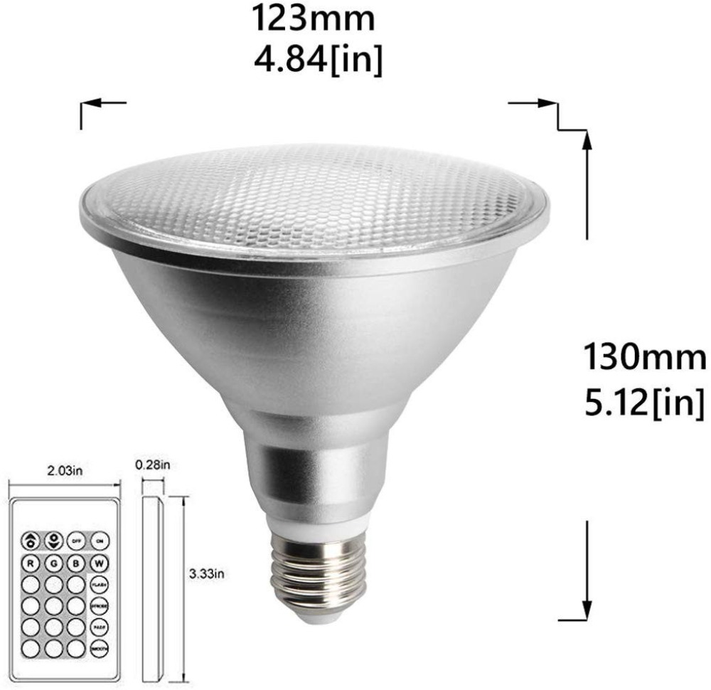 Weatherproof Led R38 LED bulb 20w RGB E27 Par38 waterproof lighting spot with 24-key IR ...