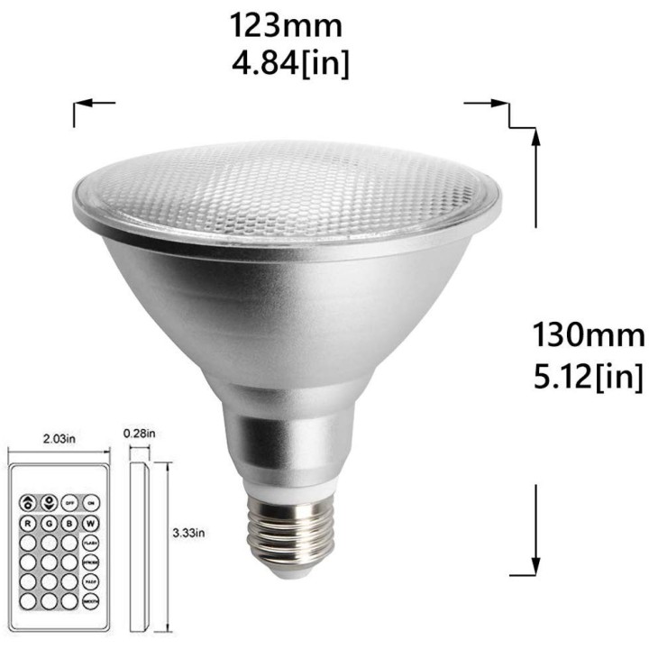 Ampoule LED 20w RGB E27 Par38 spot eclairage etanche avec telecommande IR 24 touches