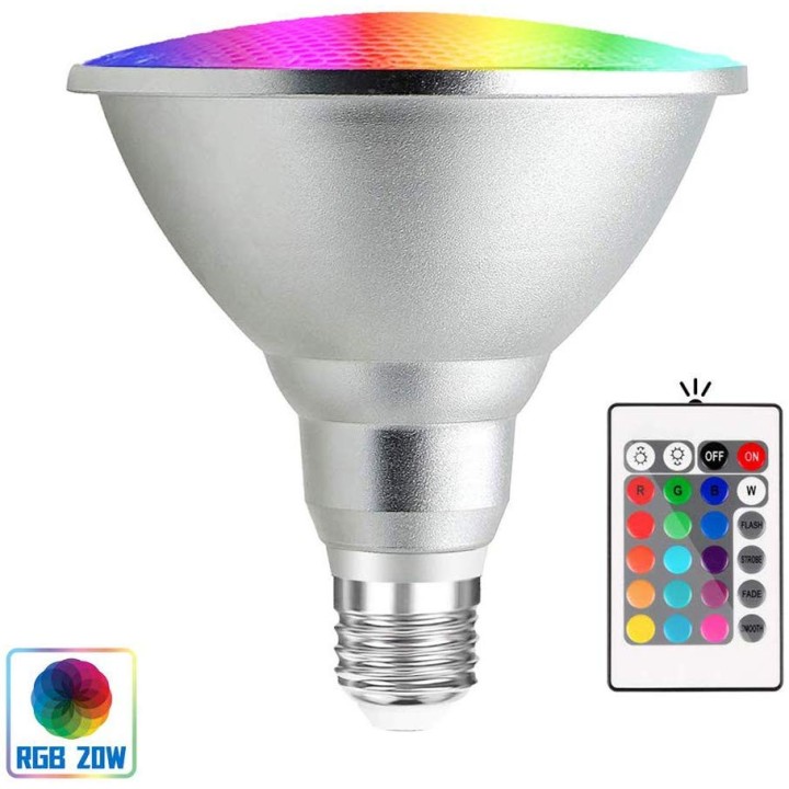 LED bulb 20w RGB E27 Par38 waterproof lighting spot with 24-key IR remote control