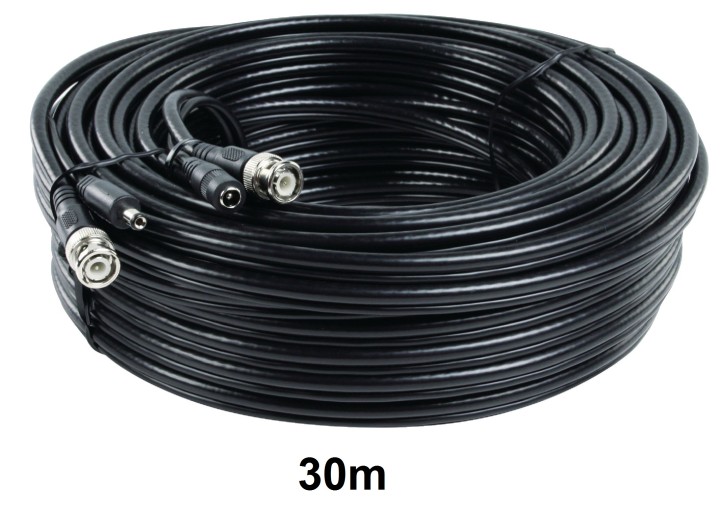 Cordon coaxial rg59 30m con enchufe bnc+alimentacion jack hembra hacia jack alim macho cable camara konig - 1