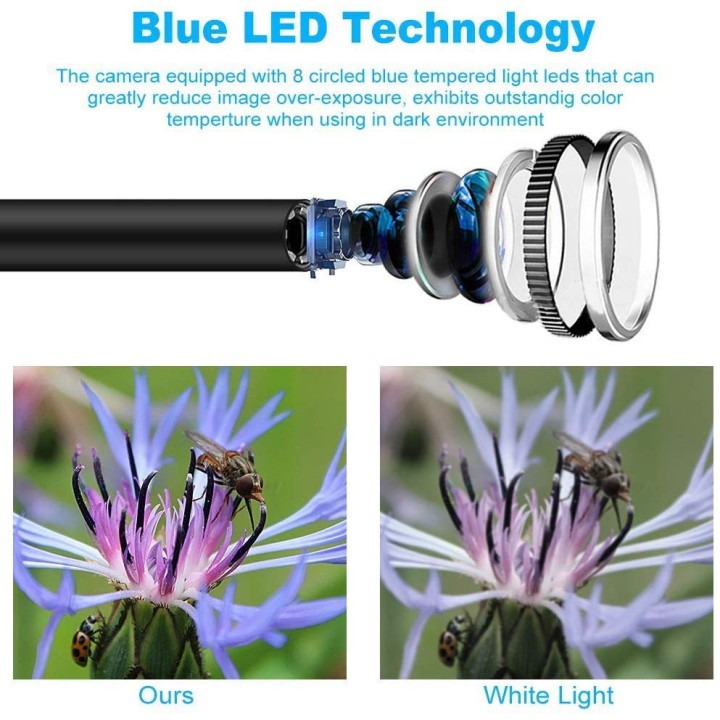 Camera endoscope 5m usb wifi sans fil 8 led pour iOS iPhone Android Windows Mac