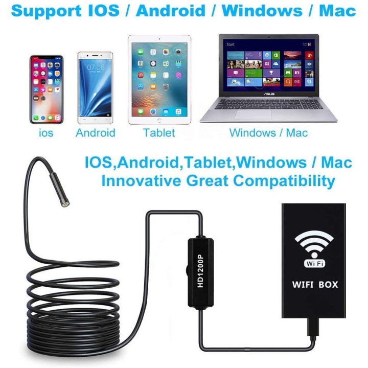 Camera endoscope 5m usb wifi sans fil 8 led pour iOS iPhone Android Windows Mac