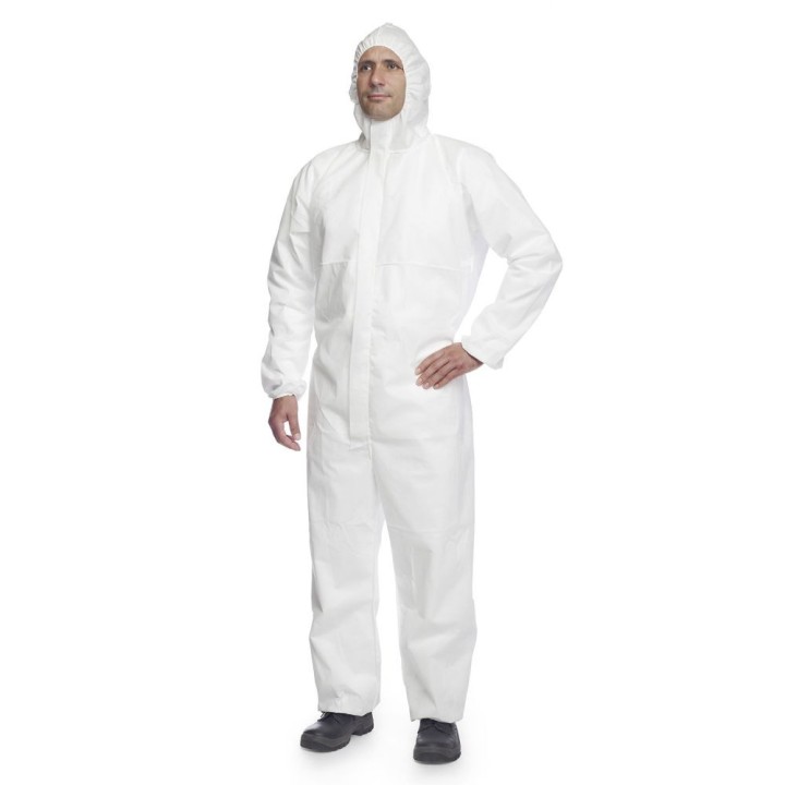 Chemikalienschutzanzug SMS Polypropylen 55 g / m2 EN 13034 Typ 5 & 6 EN 1073-2 Größe L