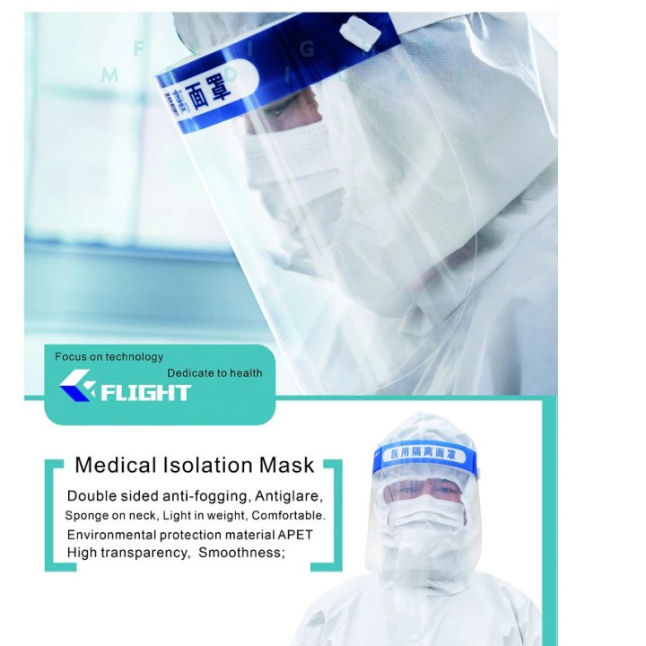 Máscara protectora de aislamiento montada en la cabeza Máscara de cara completa Antivirus Máscara protectora médica impermeable