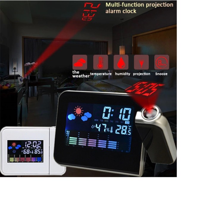 Wecker Projektion LED mit Wetterstation Thermometer Datumsanzeige Digitaluhr USB-Ladegerät Farbe: schwarz, weiß